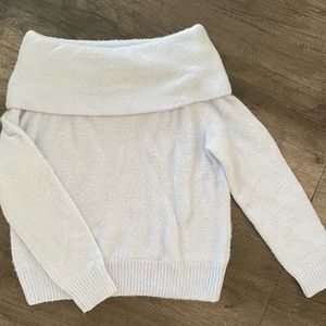 Off the shoulder light blue women’s sweater